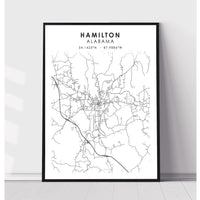 Hamilton, Alabama Scandinavian Map Print 