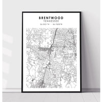 Brentwood, Tennessee Scandinavian Map Print 