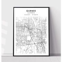 Gurnee, Illinois Scandinavian Map Print 