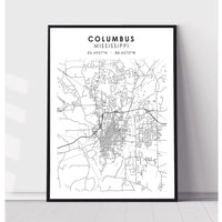 Columbus, Mississippi Scandinavian Map Print 