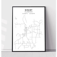 Grant, Alabama Scandinavian Map Print 