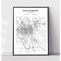 Hattiesburg, Mississippi Scandinavian Map Print 