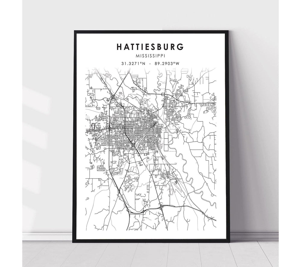 Hattiesburg, Mississippi Scandinavian Map Print 
