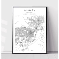 Billings, Montana Scandinavian Map Print 