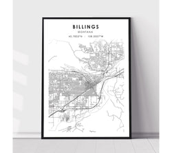 Billings, Montana Scandinavian Map Print 