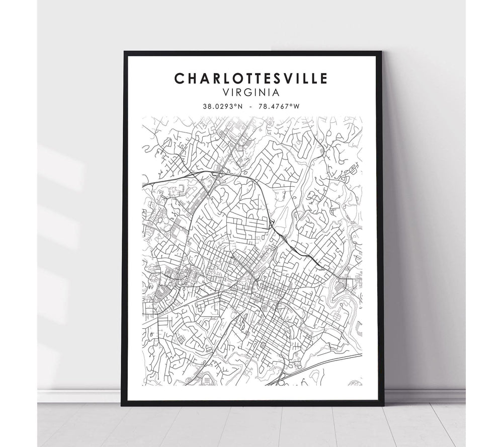 Charlottesville, Virginia Scandinavian Map Print 