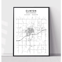 Clinton, Oklahoma Scandinavian Map Print 