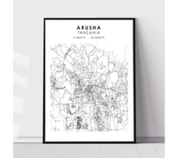 
              Arusha, Tanzania Scandinavian Style Map Print 
            