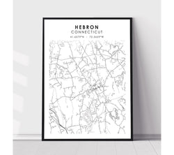 Hebron, Connecticut Scandinavian Map Print 