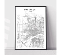 
              Davenport, Iowa Scandinavian Map Print 
            