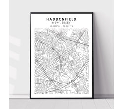 Haddonfield, New Jersey Scandinavian Map Print 