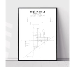 Russiaville, Indiana Scandinavian Map Print 