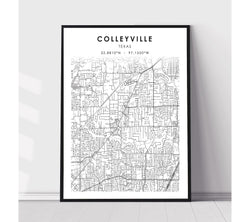 Colleyville, Texas Scandinavian Map Print 