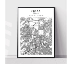 Frisco, Texas Scandinavian Map Print 