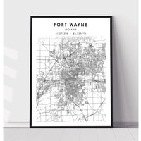 Fort Wayne, Indiana Scandinavian Map Print 
