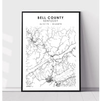 Bell County, Kentucky Scandinavian Map Print 