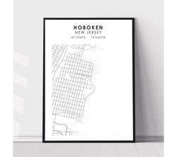 Hoboken, New Jersey Scandinavian Map Print 