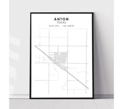 Anton, Texas Scandinavian Map Print 
