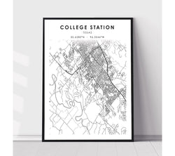 College Station, Texas Scandinavian Map Print
