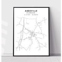 Abbeville, Alabama Scandinavian Map Print 
