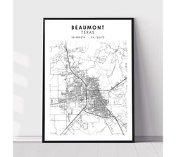 Beaumont, Texas Scandinavian Map Print 