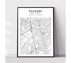 Bellmawr, New Jersey Scandinavian Map Print 