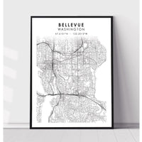 Bellevue, Washington Scandinavian Map Print 