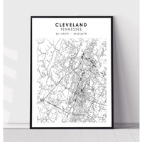 Cleveland, Tennessee Scandinavian Map Print