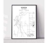 Genoa, Nevada Scandinavian Map Print