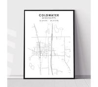 
              Coldwater, Mississippi Scandinavian Map Print 
            