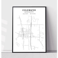 Coldwater, Mississippi Scandinavian Map Print 