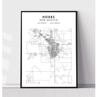 Hobbs, New Mexico Scandinavian Map Print 