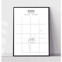 Agra, Kansas Scandinavian Map Print 