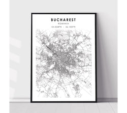 Bucharest, Romania Scandinavian Style Map Print 