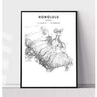 Honolulu, Hawaii Scandinavian Map Print 