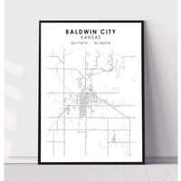 Baldwin City, Kansas Scandinavian Map Print 