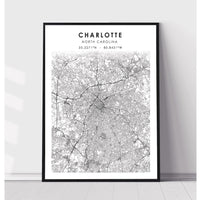 Charlotte, North Carolina Scandinavian Map Print 