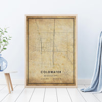 
              Coldwater, Mississippi Vintage Style Map Print 
            