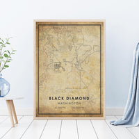 Black Diamond, Washington Vintage Style Map Print 