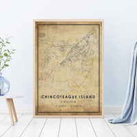 Chincoteague Island, Virginia Vintage Style Map Print