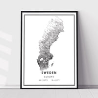 
              Sweden, Europe Modern Style Map Print
            