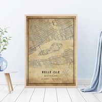 Belle Isle, Michigan Vintage Style Map Print