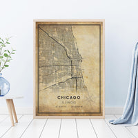 
              Chicago, Illinois Vintage Style Map Print 
            