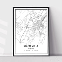 Waterville, Maine Modern Map Print 