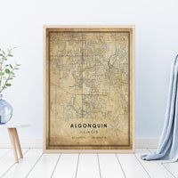 Algonquin, Illinois Vintage Style Map Print 