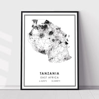
              Tanzania, East Africa Modern Style Map Print
            