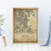 Boston, Massachusetts Vintage Style Map Print