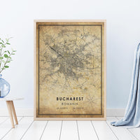 
              Bucharest, Romania Vintage Style Map Print 
            
