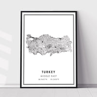 Turkey, Middle East Modern Style Map Print 