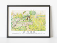 Jan Toorop - Peasant woman with milk buckets on her shoulders, walking through a wheat field (1906)